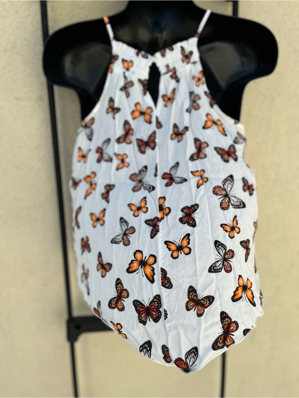 No Boundaries White Butterfly Print Sleeveless Halter Top - Picture 6 of 9